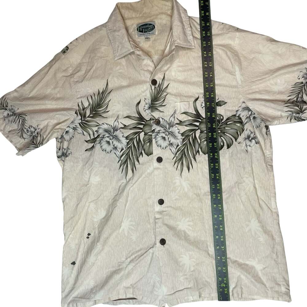 Hawaiian Islands Floral Hawaiian Shirt Beige Button Up Large - Picture 2 of 7